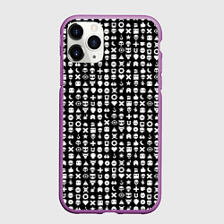 Чехол iPhone 11 Pro матовый Любовь смерть и роботы, глитч символ паттерн, цвет: 3D-фиолетовый