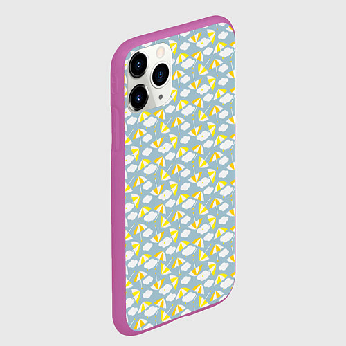 Чехол iPhone 11 Pro матовый Желтые зонтики в облаках / 3D-Фиолетовый – фото 2
