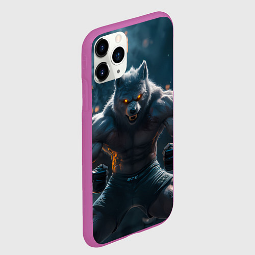Чехол iPhone 11 Pro матовый Агрессивный волк боец / 3D-Фиолетовый – фото 2