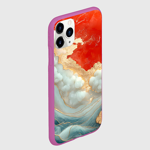 Чехол iPhone 11 Pro матовый Объемные Японские волны / 3D-Фиолетовый – фото 2