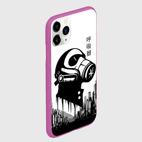 Чехол iPhone 11 Pro матовый Respirator in metropolis - hieroglyphs / 3D-Фиолетовый – фото 2