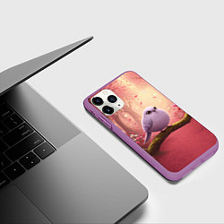 Чехол iPhone 11 Pro матовый Сиреневая птица в розовом цветущем лесу, цвет: 3D-фиолетовый — фото 2