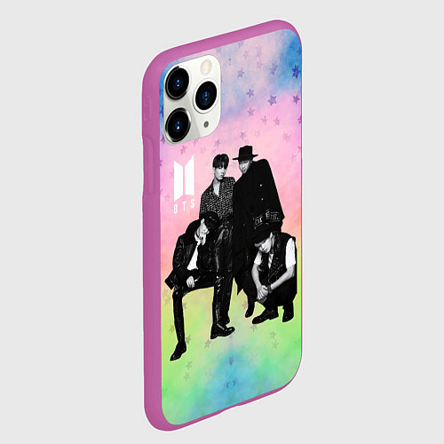 Чехол iPhone 11 Pro матовый BTS черно-белый стиль на радужном фоне / 3D-Фиолетовый – фото 2
