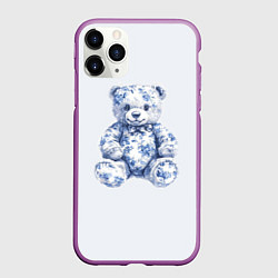 Чехол iPhone 11 Pro матовый Игрушечный мишка гжель, цвет: 3D-фиолетовый