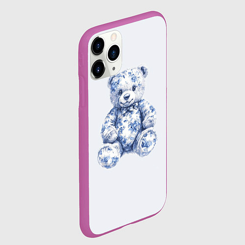 Чехол iPhone 11 Pro матовый Игрушечный мишка гжель / 3D-Фиолетовый – фото 2