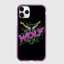 Чехол iPhone 11 Pro матовый Голова волка со светящимися желтыми глазами, цвет: 3D-фиолетовый