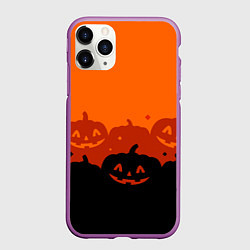 Чехол iPhone 11 Pro матовый Хэллоуин счастливые тыквы, цвет: 3D-фиолетовый