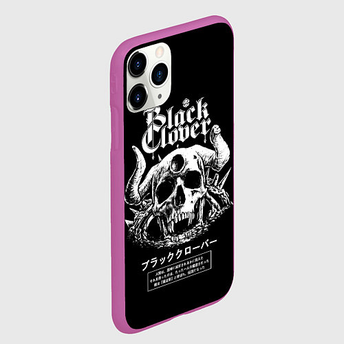 Чехол iPhone 11 Pro матовый Черный клевер череп / 3D-Фиолетовый – фото 2