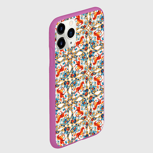 Чехол iPhone 11 Pro матовый Орнамент с лошадью - символом Нового 2026 года / 3D-Фиолетовый – фото 2