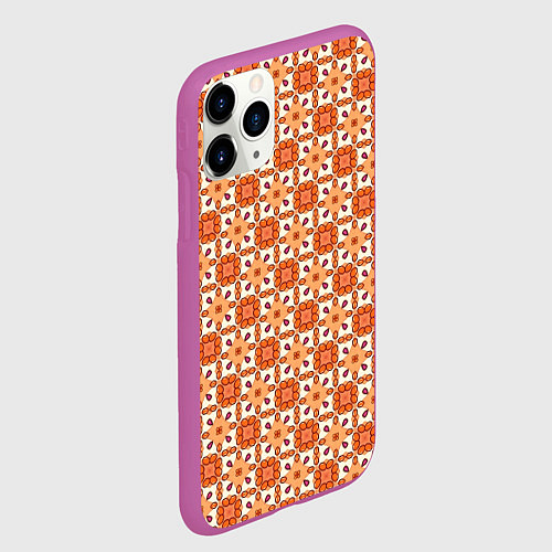 Чехол iPhone 11 Pro матовый Оранжевая цветочно-геометрическая текстура / 3D-Фиолетовый – фото 2