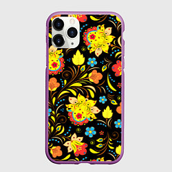 Чехол iPhone 11 Pro матовый Хохлома узор, цвет: 3D-фиолетовый