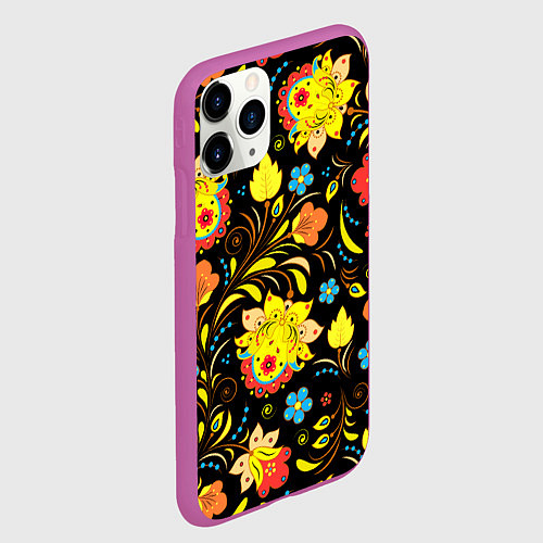 Чехол iPhone 11 Pro матовый Хохлома узор / 3D-Фиолетовый – фото 2