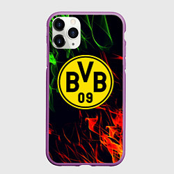 Чехол iPhone 11 Pro матовый Borussia flame toxic, цвет: 3D-фиолетовый