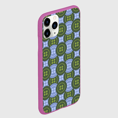 Чехол iPhone 11 Pro матовый Зеленые и синие пуговицы / 3D-Фиолетовый – фото 2
