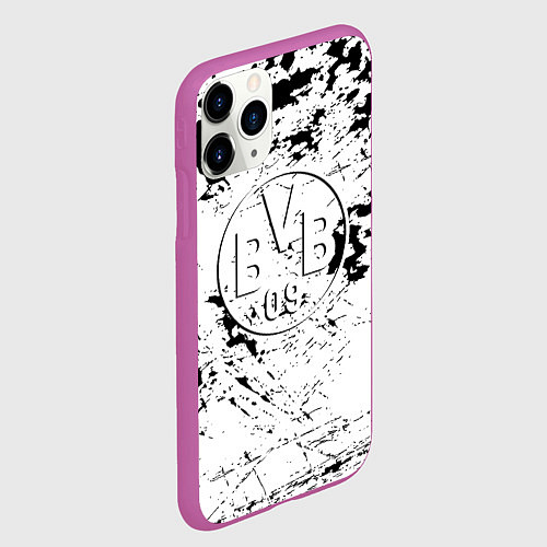 Чехол iPhone 11 Pro матовый Borussia черно белые краски / 3D-Фиолетовый – фото 2