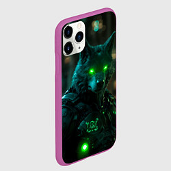 Чехол iPhone 11 Pro матовый Киберпанк волк, цвет: 3D-фиолетовый — фото 2
