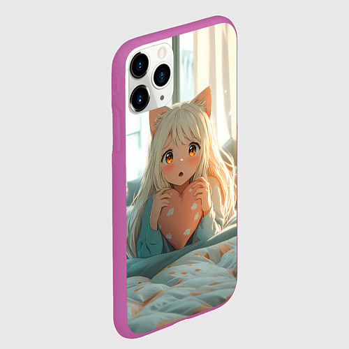 Чехол iPhone 11 Pro матовый Аниме девушка в кровати с сердцем / 3D-Фиолетовый – фото 2