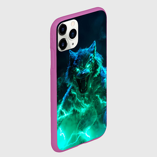 Чехол iPhone 11 Pro матовый Волк с зелеными глазами / 3D-Фиолетовый – фото 2
