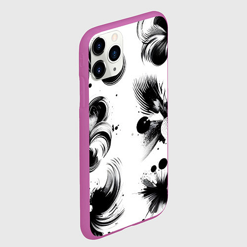 Чехол iPhone 11 Pro матовый Чёрно-белая абстракция нейроарт / 3D-Фиолетовый – фото 2