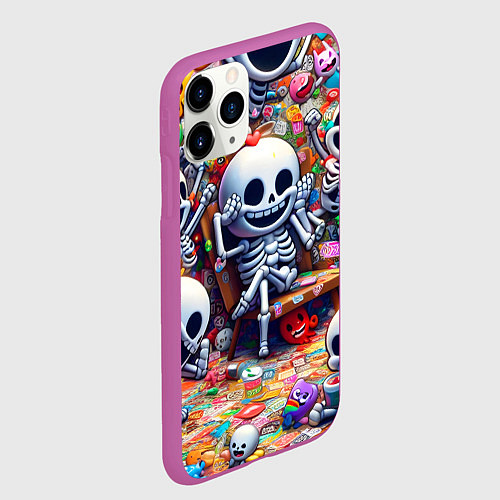 Чехол iPhone 11 Pro матовый Смеющиеся прикольные скелетики - нейроарт / 3D-Фиолетовый – фото 2
