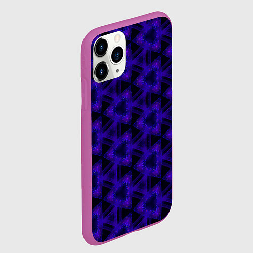 Чехол iPhone 11 Pro матовый Мерцающие треугольники индиго / 3D-Фиолетовый – фото 2