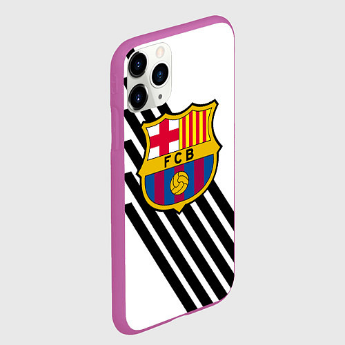 Чехол iPhone 11 Pro матовый Barcelona черно белые полосы / 3D-Фиолетовый – фото 2