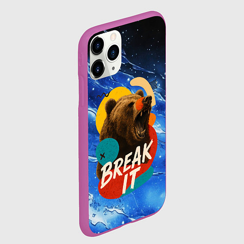 Чехол iPhone 11 Pro матовый Break it злой медведь / 3D-Фиолетовый – фото 2