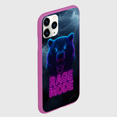 Чехол iPhone 11 Pro матовый Rage mode злой медведь / 3D-Фиолетовый – фото 2