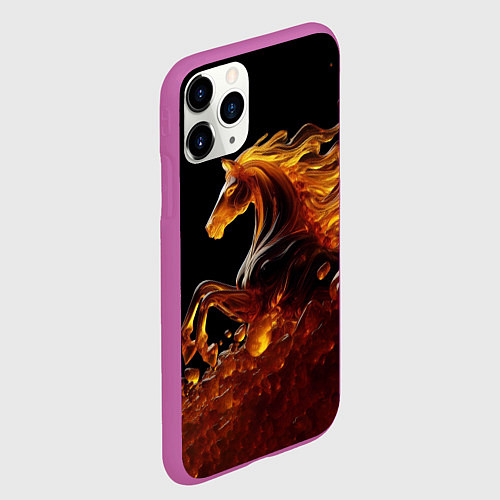 Чехол iPhone 11 Pro матовый Оранжево желтая лошадь созданная из янтаря / 3D-Фиолетовый – фото 2