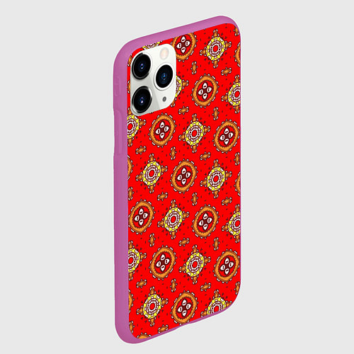Чехол iPhone 11 Pro матовый Яркий узор в этническом стиле / 3D-Фиолетовый – фото 2