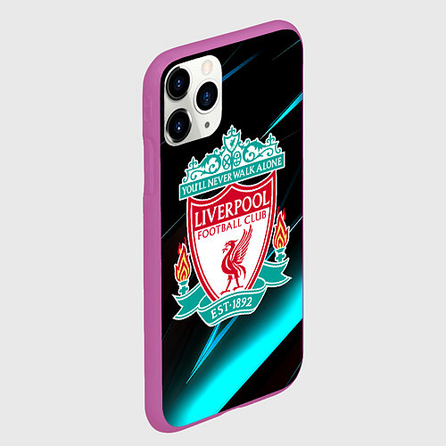 Чехол iPhone 11 Pro матовый Liverpool neon stripes / 3D-Фиолетовый – фото 2