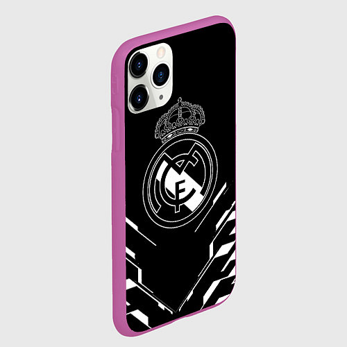 Чехол iPhone 11 Pro матовый Real Madrid полосы геомтерия / 3D-Фиолетовый – фото 2