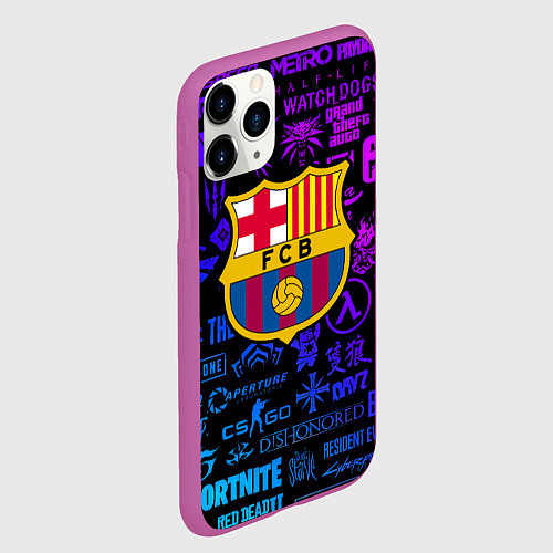Чехол iPhone 11 Pro матовый Барселона неоновые логотипы игр / 3D-Фиолетовый – фото 2