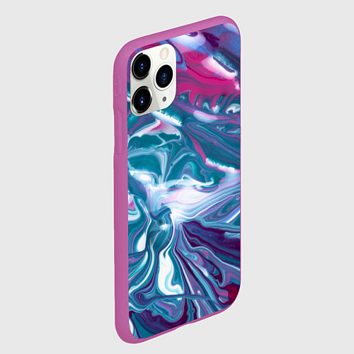 Чехол iPhone 11 Pro матовый Абстракция бело сине красный мрамор / 3D-Фиолетовый – фото 2