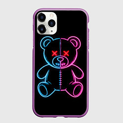 Чехол iPhone 11 Pro матовый Неоновый мишка, цвет: 3D-фиолетовый