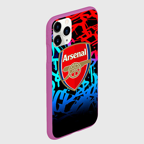 Чехол iPhone 11 Pro матовый Arsenal граффити неон / 3D-Фиолетовый – фото 2