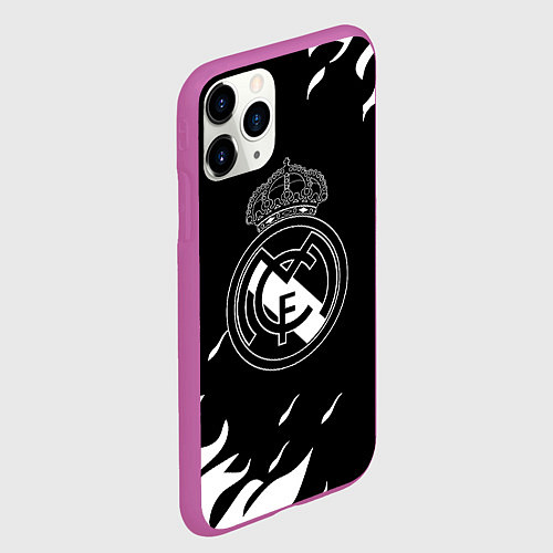 Чехол iPhone 11 Pro матовый Реал Мадрид белый огонь / 3D-Фиолетовый – фото 2