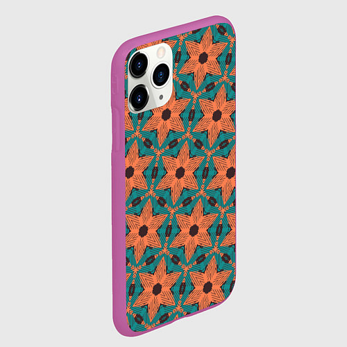 Чехол iPhone 11 Pro матовый Оранжевые звезды / 3D-Фиолетовый – фото 2