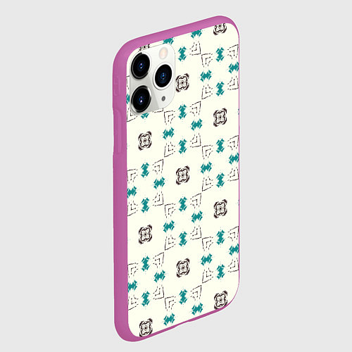 Чехол iPhone 11 Pro матовый Узорчатый паттерн в квадратных ячейках / 3D-Фиолетовый – фото 2