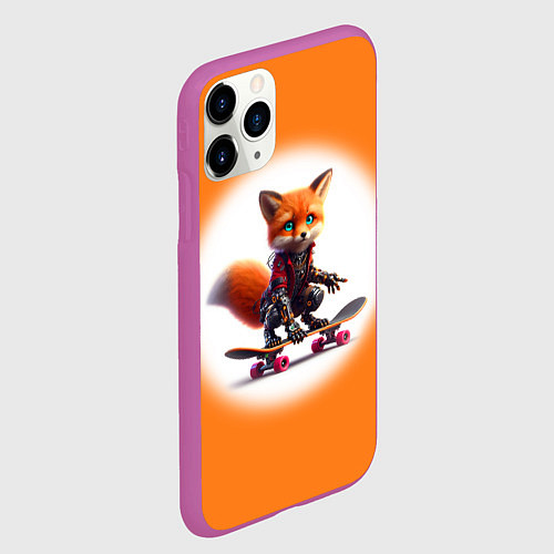 Чехол iPhone 11 Pro матовый Cyber fox cub is a cool skateboarder - ai art / 3D-Фиолетовый – фото 2