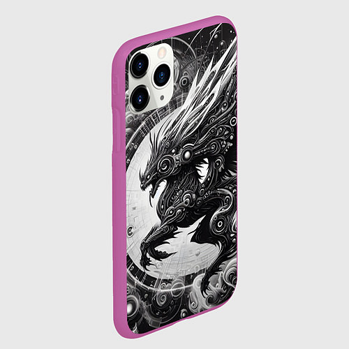 Чехол iPhone 11 Pro матовый Cyber dragon - ai art fantasy / 3D-Фиолетовый – фото 2