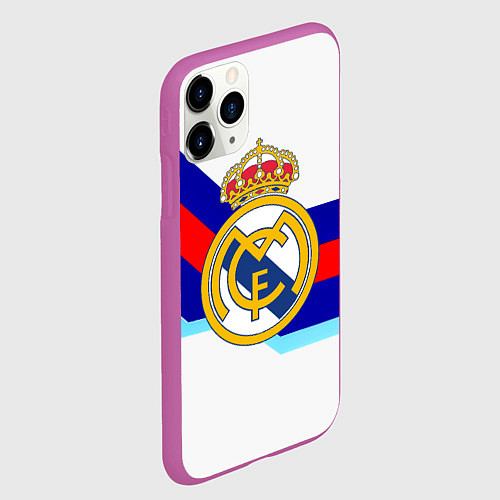 Чехол iPhone 11 Pro матовый Real Madrid текстура полосы / 3D-Фиолетовый – фото 2