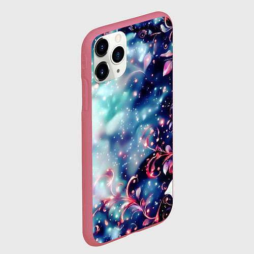 Чехол iPhone 11 Pro матовый Магические цветы сине-зелёный / 3D-Малиновый – фото 2