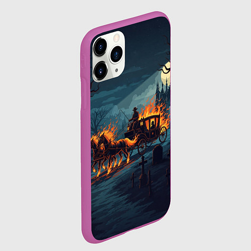 Чехол iPhone 11 Pro матовый Призраки в горящей конной повозке / 3D-Фиолетовый – фото 2