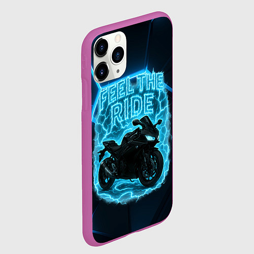Чехол iPhone 11 Pro матовый Feel the ride неоновый мото / 3D-Фиолетовый – фото 2