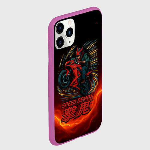 Чехол iPhone 11 Pro матовый Speed demon moto / 3D-Фиолетовый – фото 2