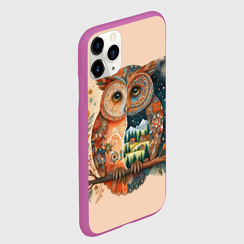 Чехол iPhone 11 Pro матовый Сова разделенная на день и ночь абстракция / 3D-Фиолетовый – фото 2