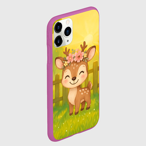 Чехол iPhone 11 Pro матовый Милый олененок на зеленом дворе / 3D-Фиолетовый – фото 2