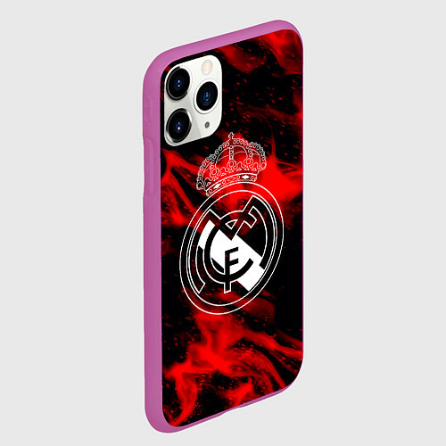 Чехол iPhone 11 Pro матовый Real Madrid красный огонь / 3D-Фиолетовый – фото 2