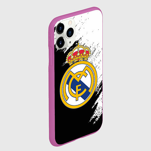 Чехол iPhone 11 Pro матовый Real Madrid текстура штрихи / 3D-Фиолетовый – фото 2